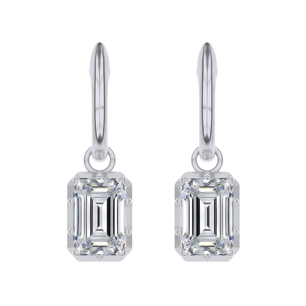 Hoop Earrings For Women, Emerald Shape Lab Grown Diamond Huggie Earring