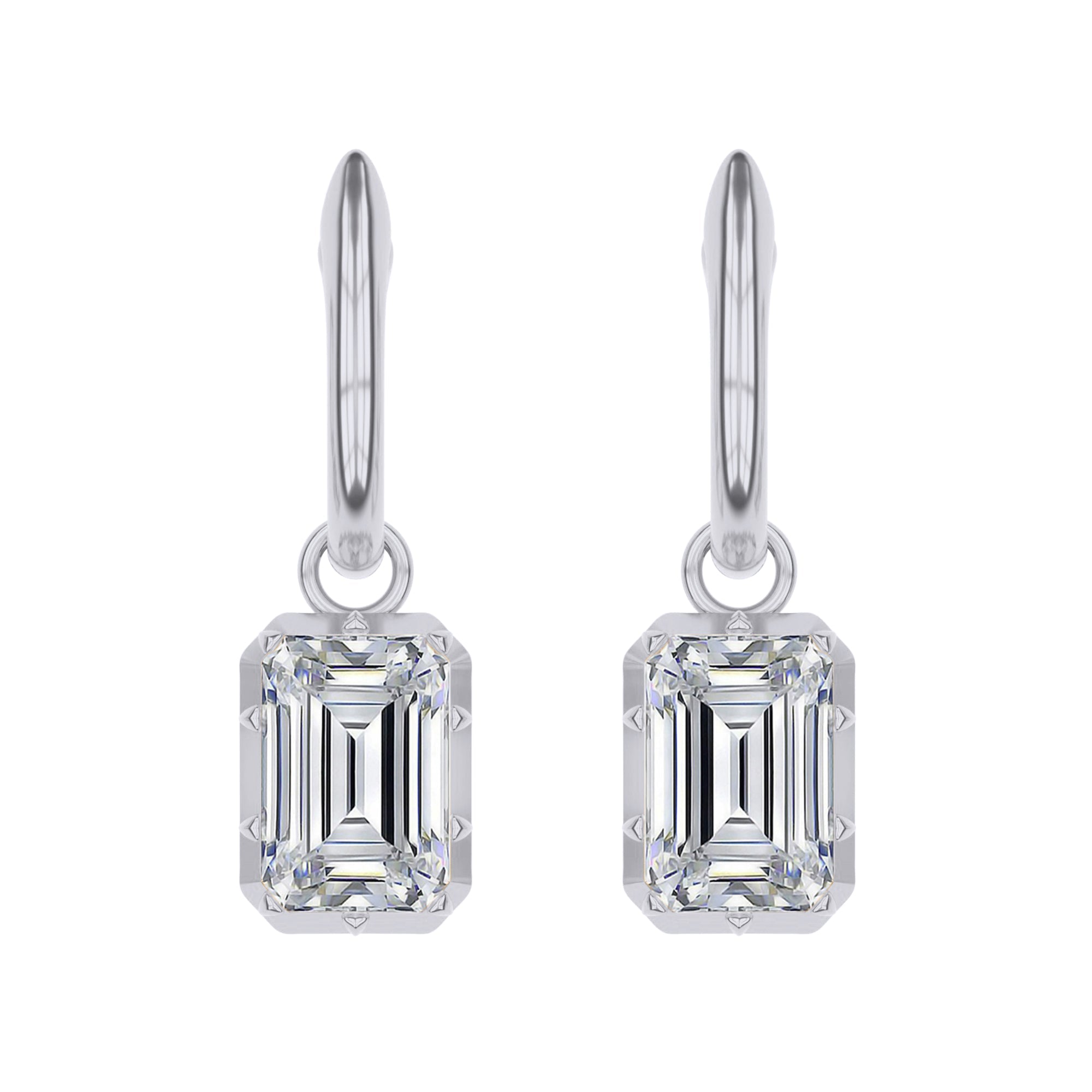 Hoop Earrings For Women, Emerald Shape Lab Grown Diamond Huggie Earring