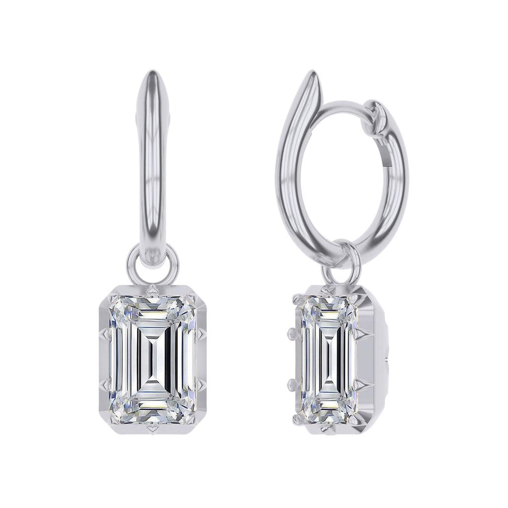 Hoop Earrings For Women, Emerald Shape Lab Grown Diamond Huggie Earring