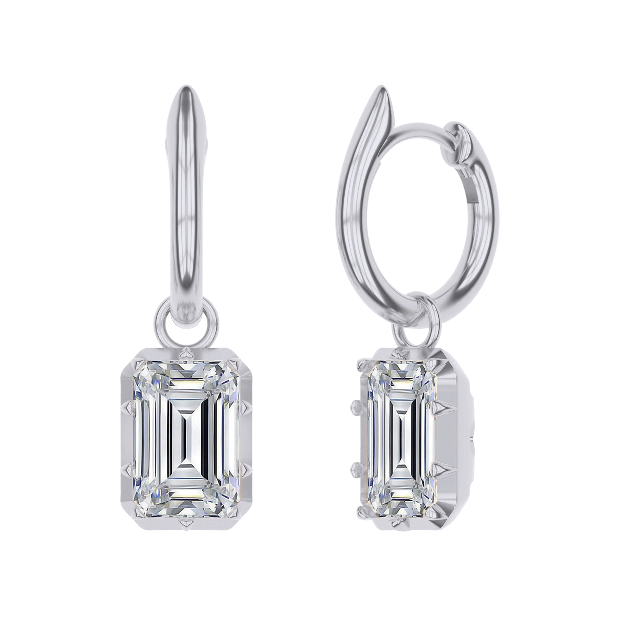 Hoop Earrings For Women, Emerald Shape Lab Grown Diamond Huggie Earring