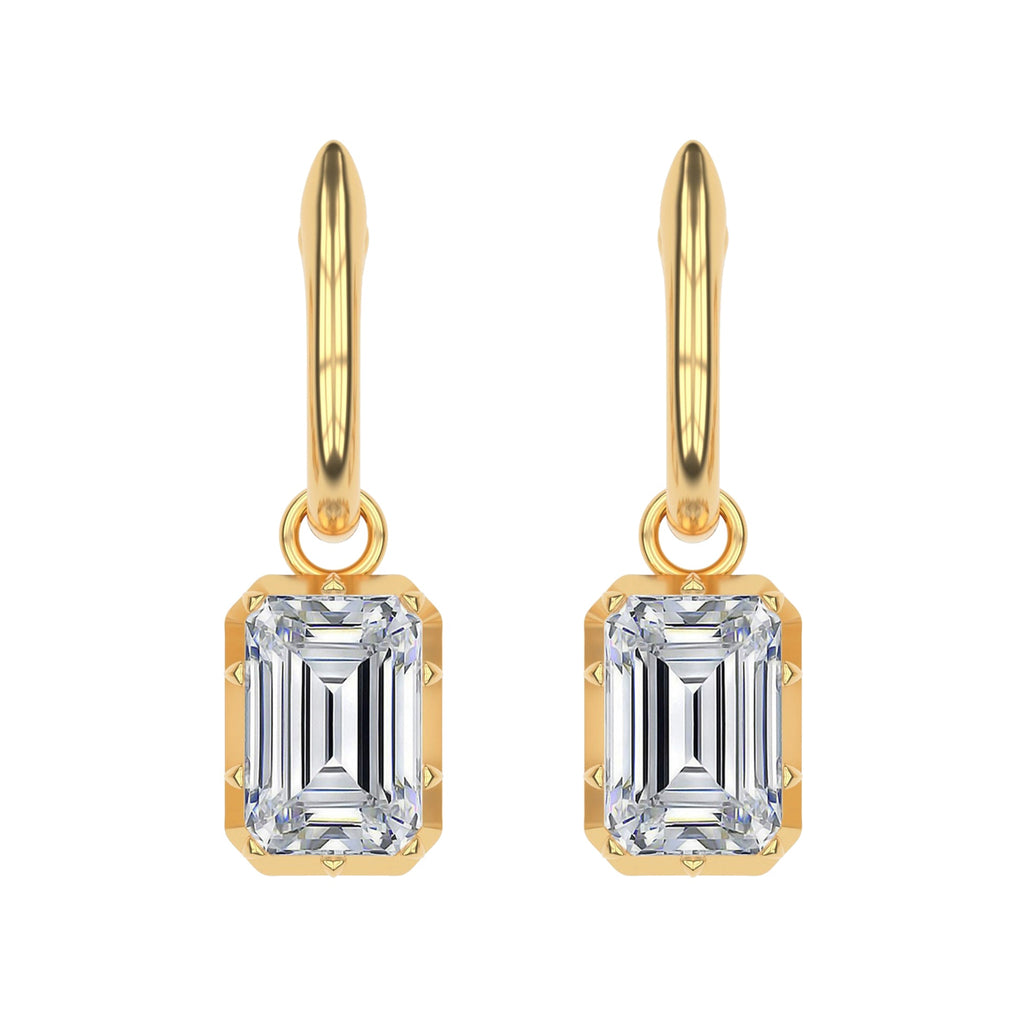 Hoop Earrings For Women, Emerald Shape Lab Grown Diamond Huggie Earring