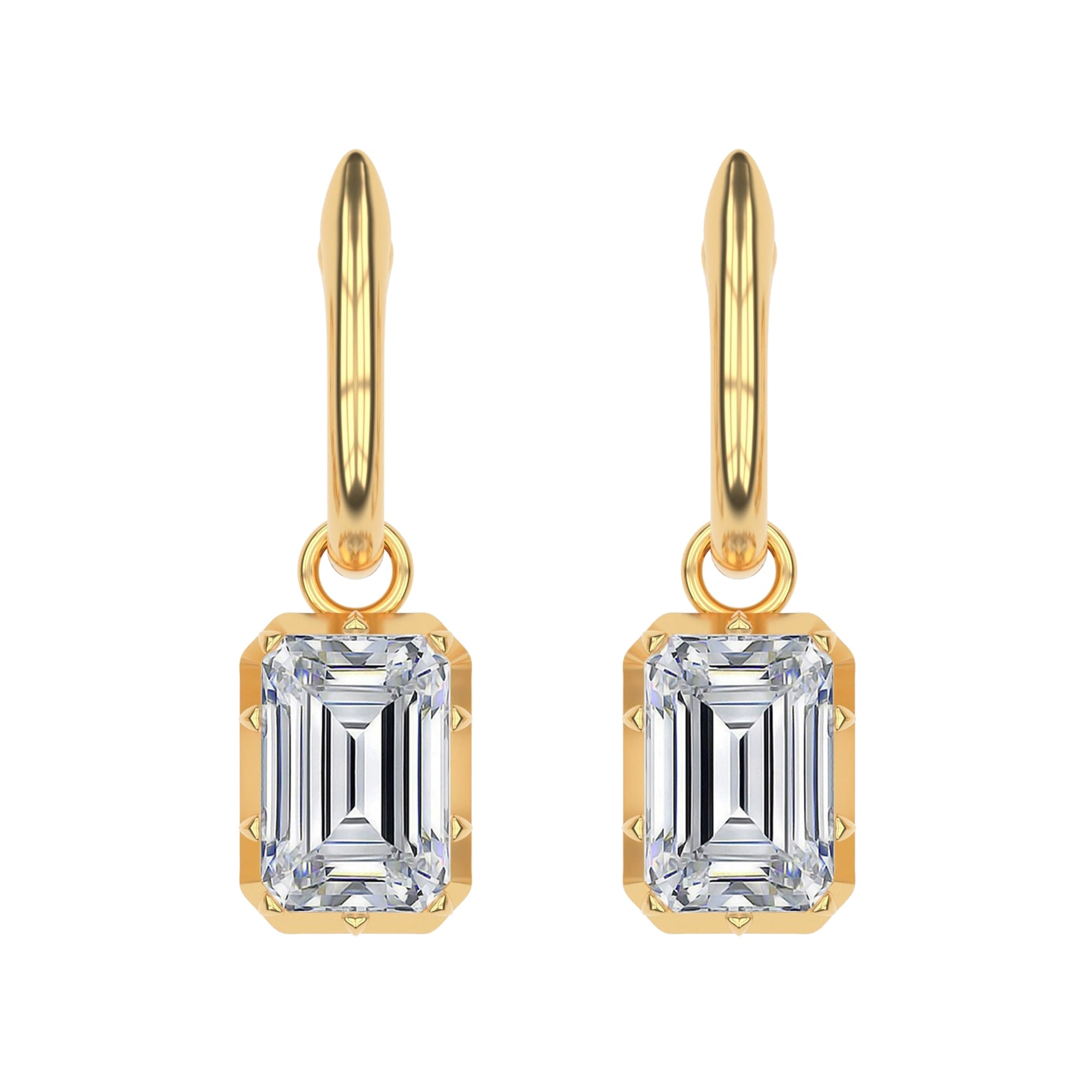 Hoop Earrings For Women, Emerald Shape Lab Grown Diamond Huggie Earring