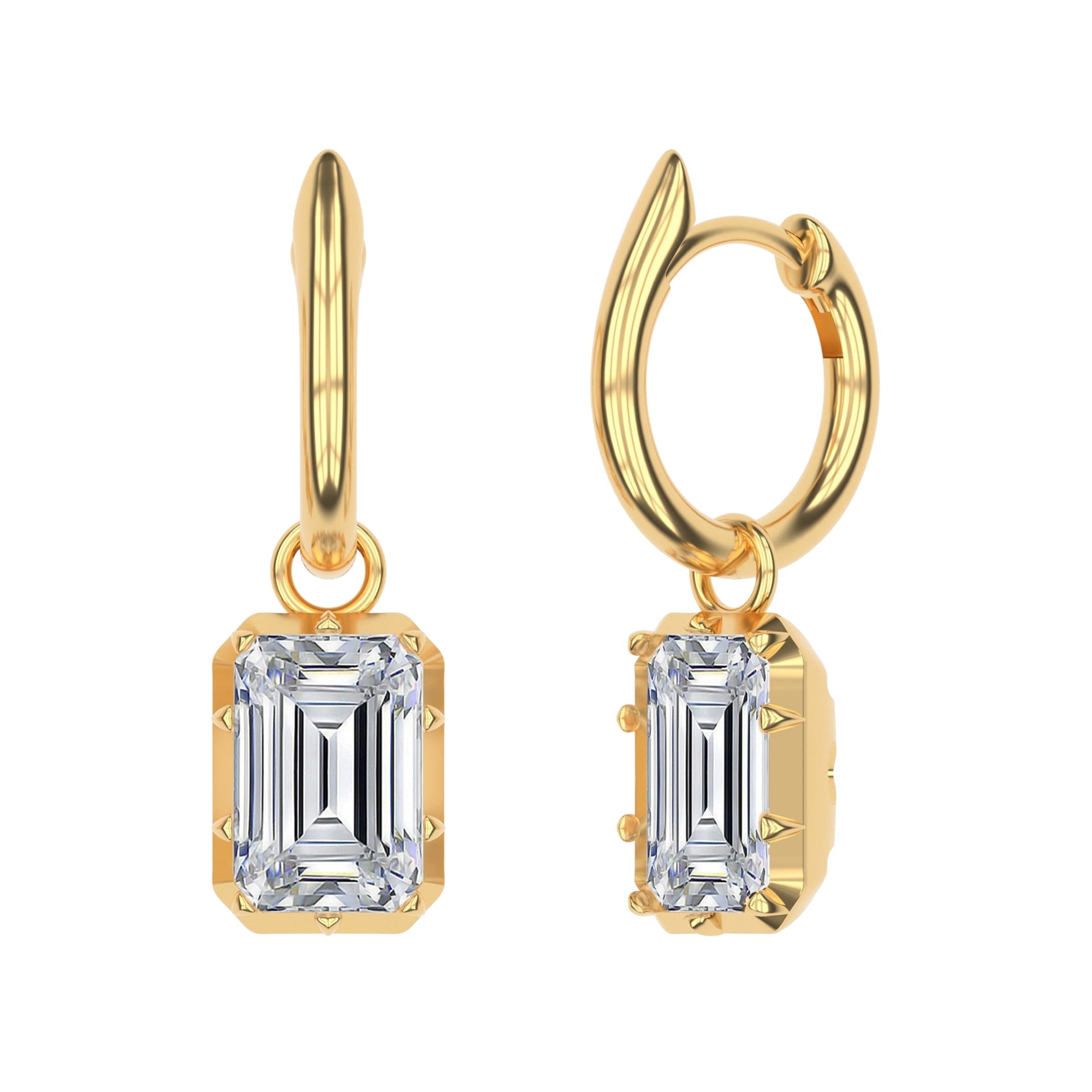Hoop Earrings For Women, Emerald Shape Lab Grown Diamond Huggie Earring
