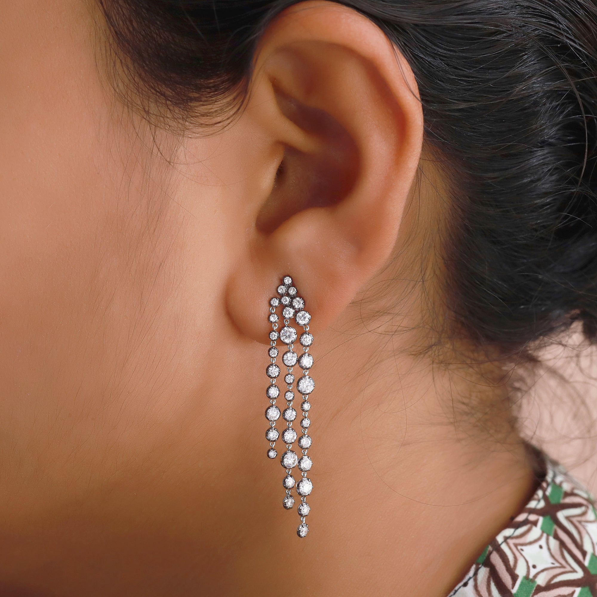 Tassel Earrings For Women, Round Shape Lab Grown Diamond Two Tone Tassel Earring