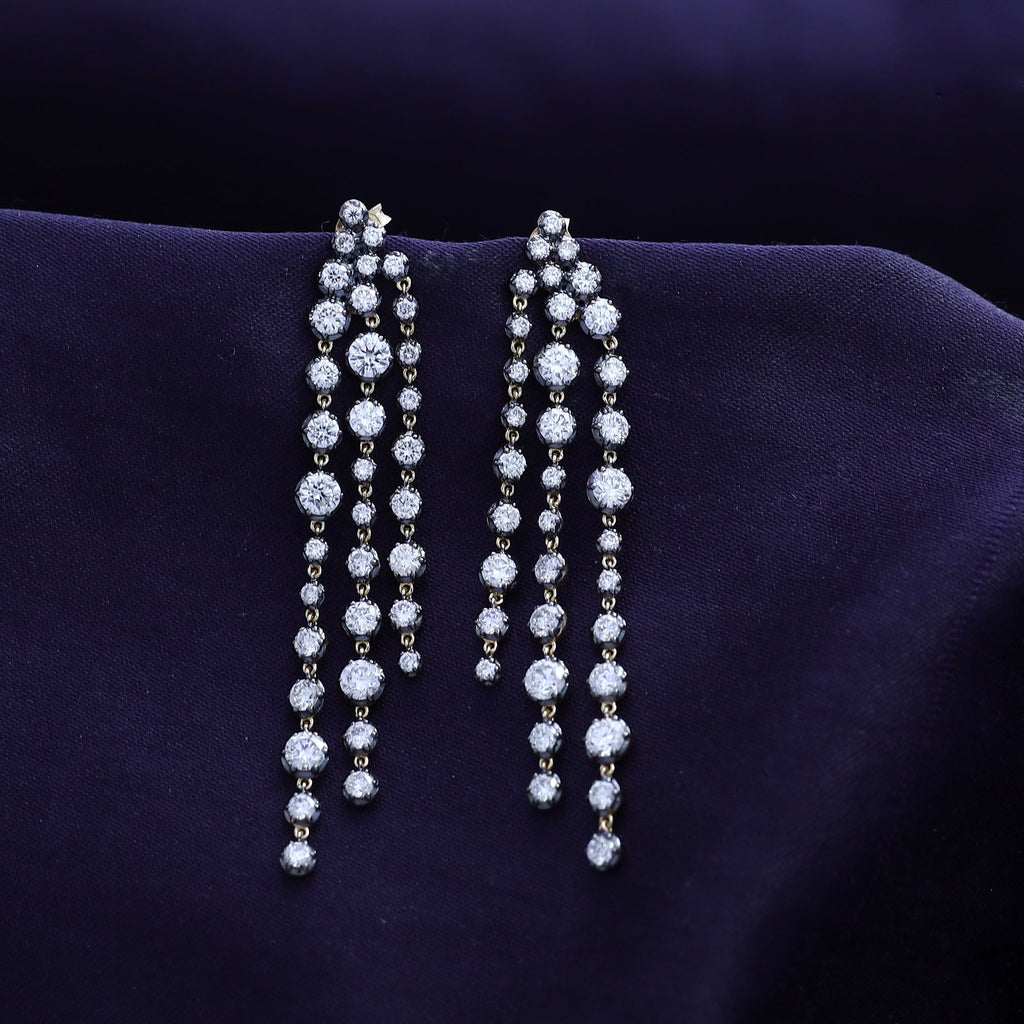 Tassel Earrings For Women, Round Shape Lab Grown Diamond Two Tone Tassel Earring