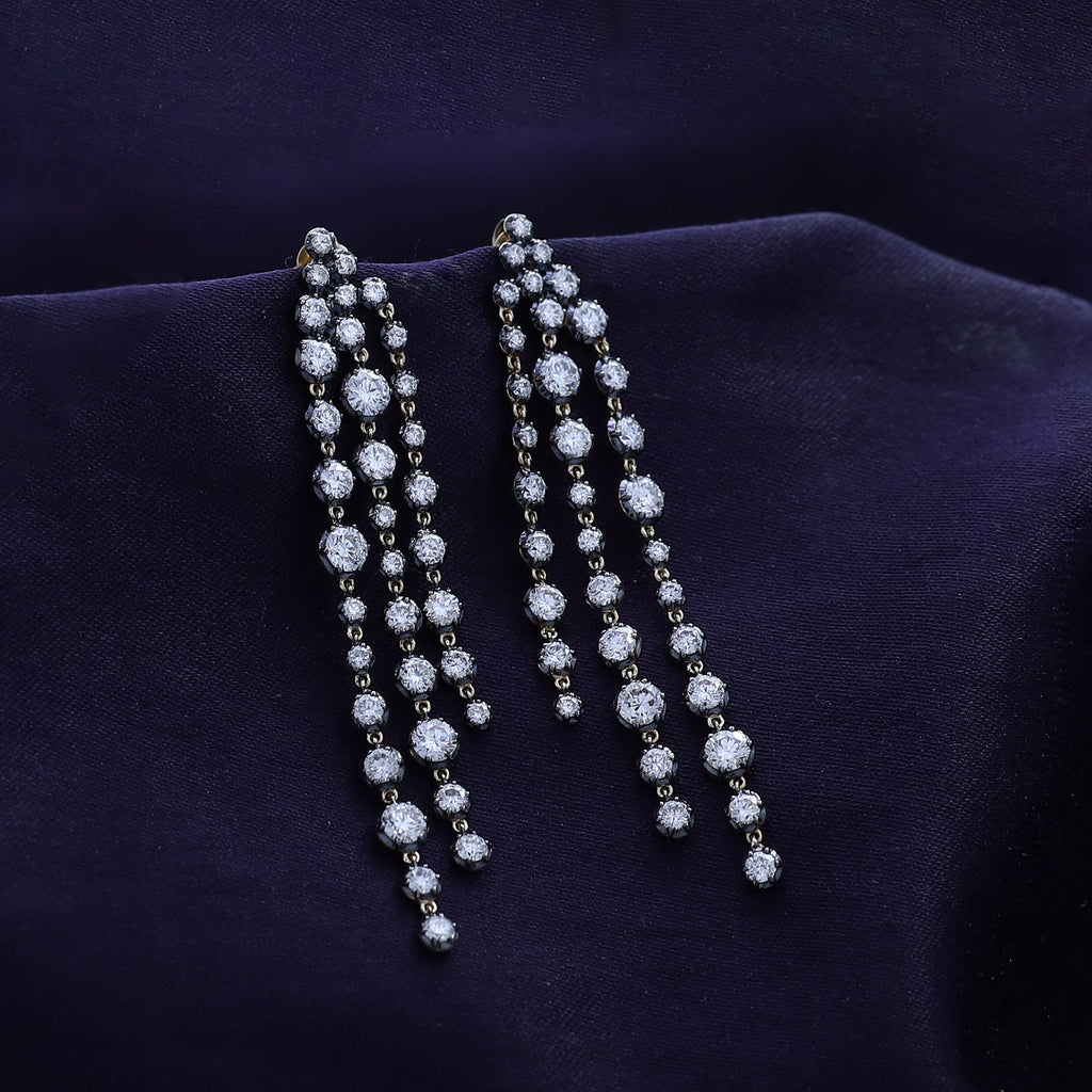 Tassel Earrings For Women, Round Shape Lab Grown Diamond Two Tone Tassel Earring