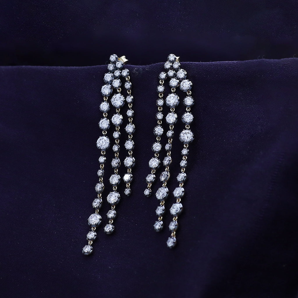 Tassel Earrings For Women, Round Shape Lab Grown Diamond Two Tone Tassel Earring