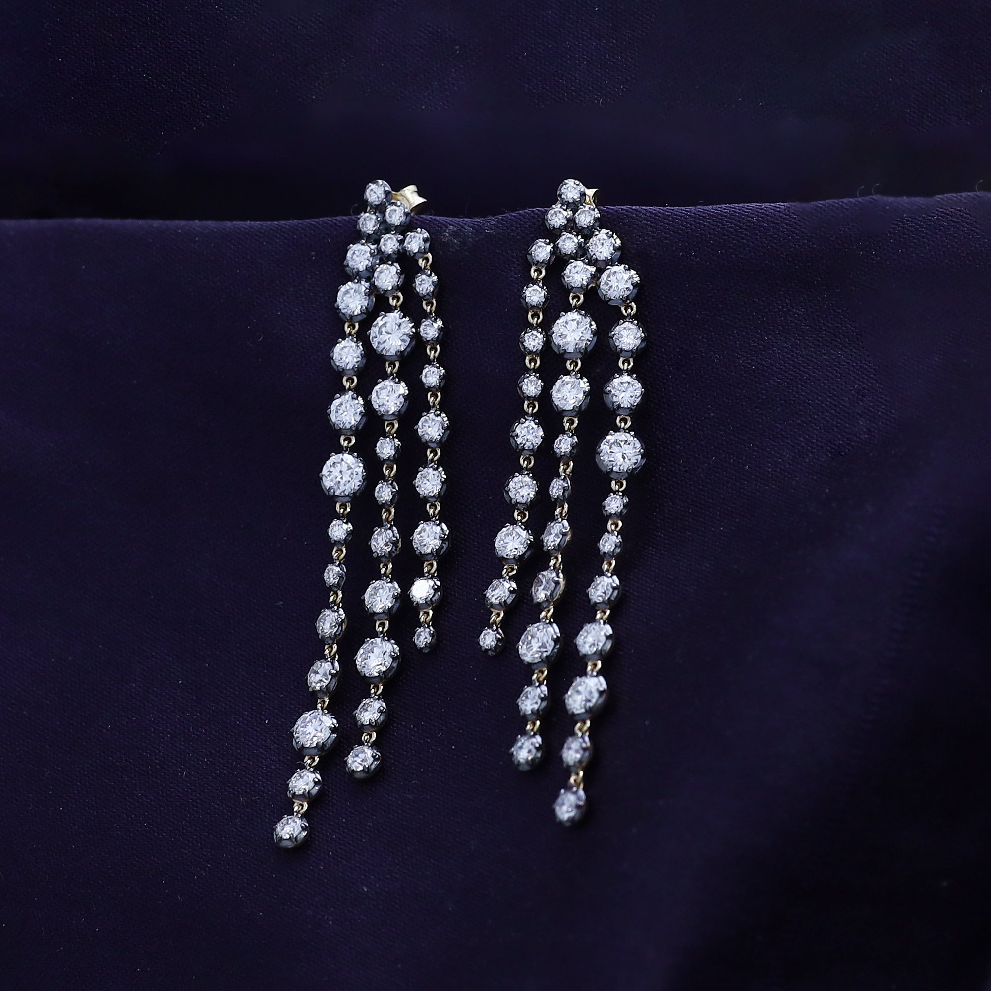 Tassel Earrings For Women, Round Shape Lab Grown Diamond Two Tone Tassel Earring