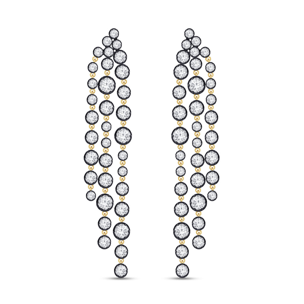 Tassel Earrings For Women, Round Shape Lab Grown Diamond Two Tone Tassel Earring