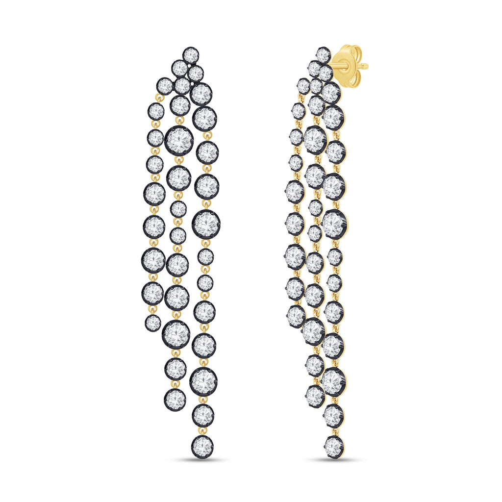 Tassel Earrings For Women, Round Shape Lab Grown Diamond Two Tone Tassel Earring