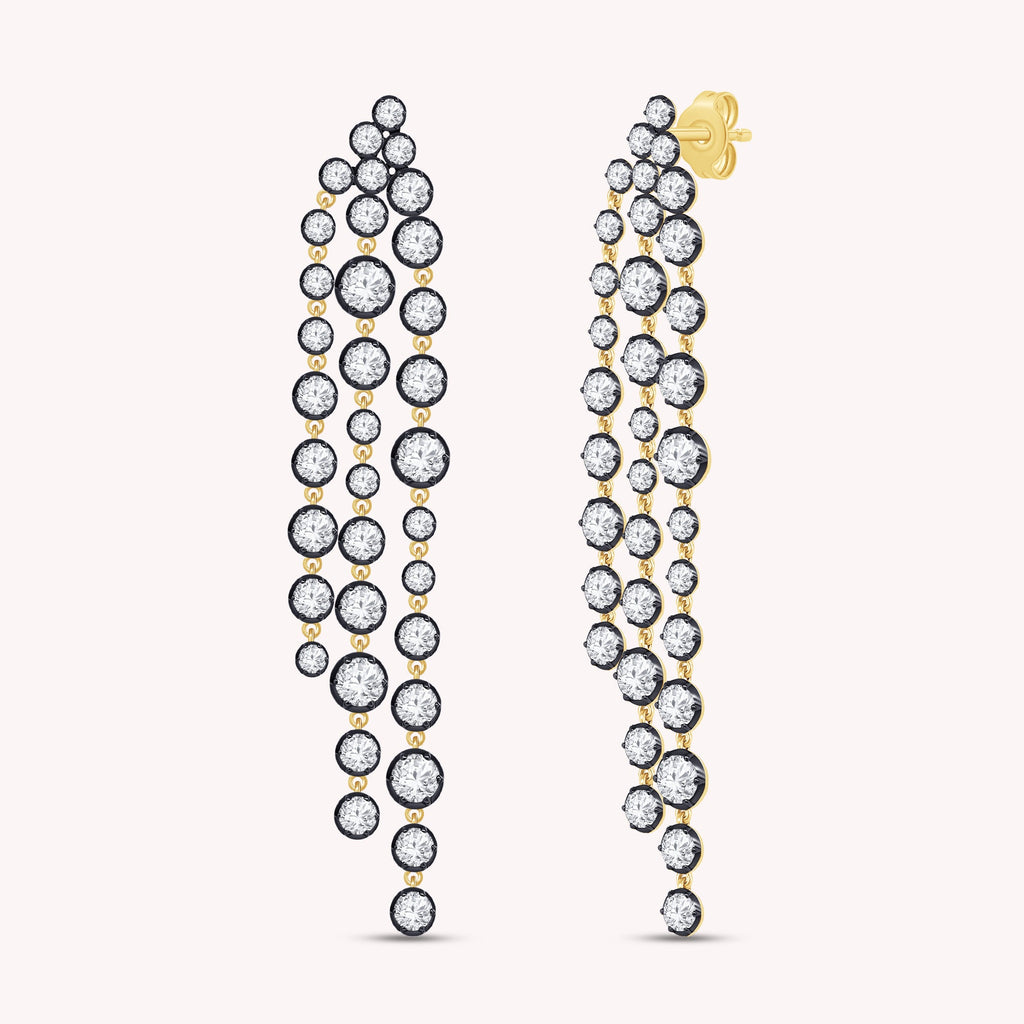 Tassel Earrings For Women, Round Shape Lab Grown Diamond Two Tone Tassel Earring