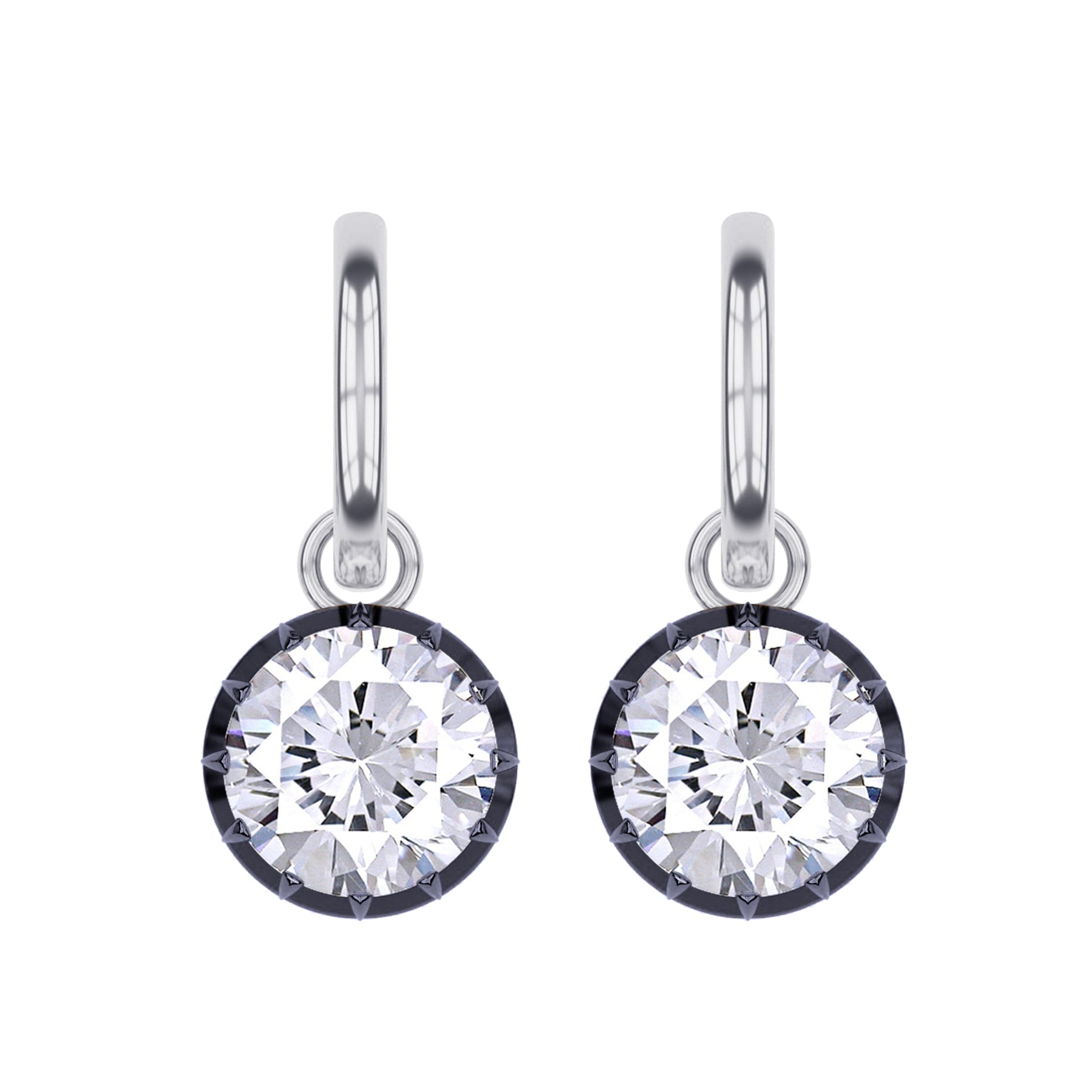 Hoop Earrings For Women, Round Shape Lab Grown Diamond Two Tone Huggie Earring