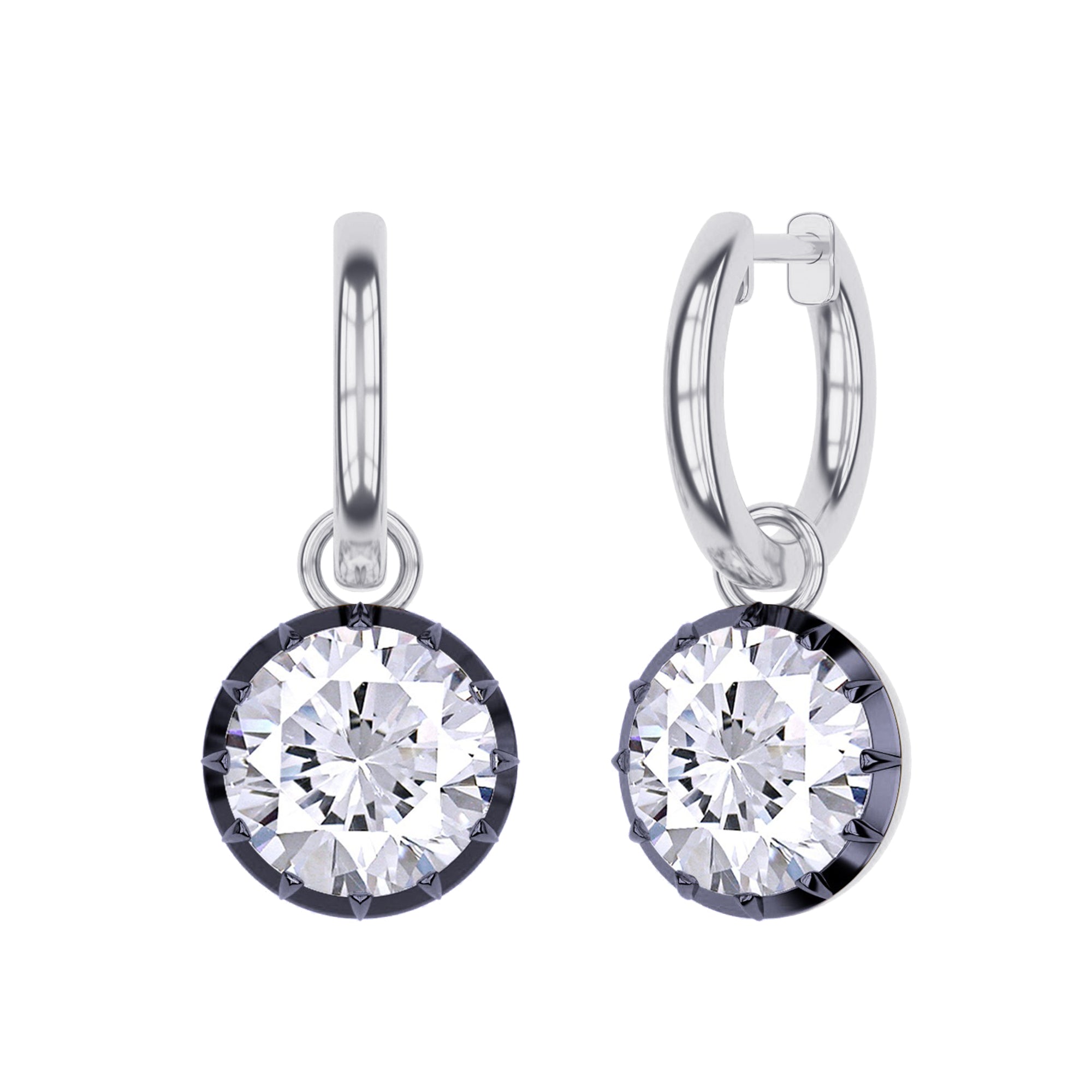 Hoop Earrings For Women, Round Shape Lab Grown Diamond Two Tone Huggie Earring