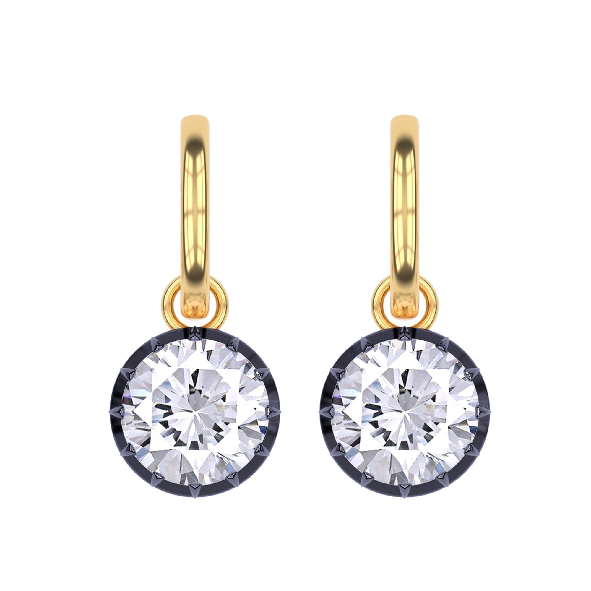 Hoop Earrings For Women, Round Shape Lab Grown Diamond Two Tone Huggie Earring
