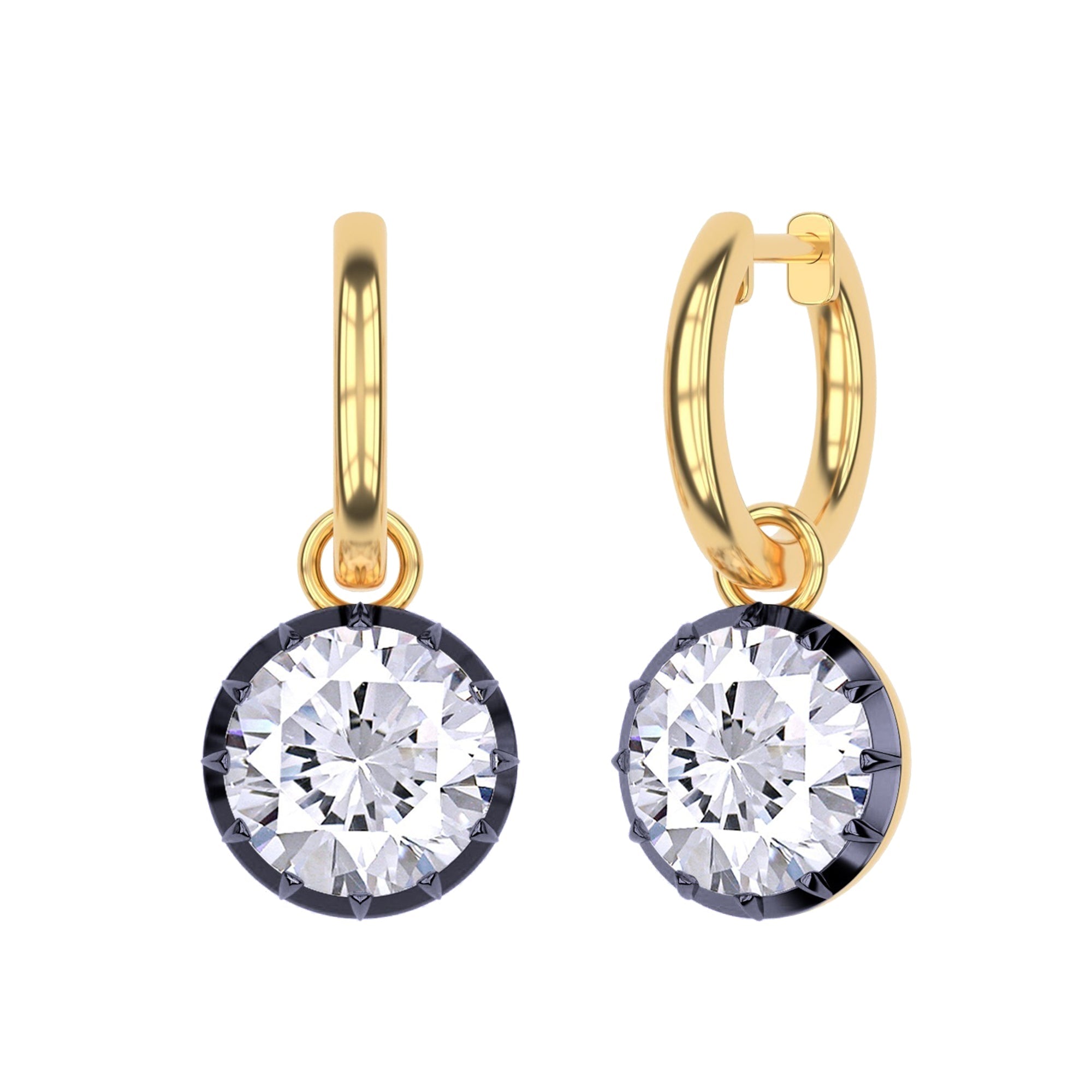 Hoop Earrings For Women, Round Shape Lab Grown Diamond Two Tone Huggie Earring