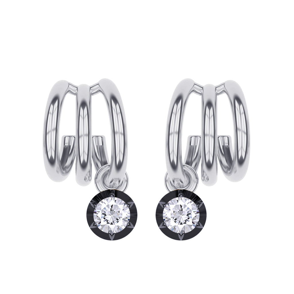 Dangling Earrings For Women, Round Shape Lab Grown Diamond Two Tone 3 Row Dangling Earring
