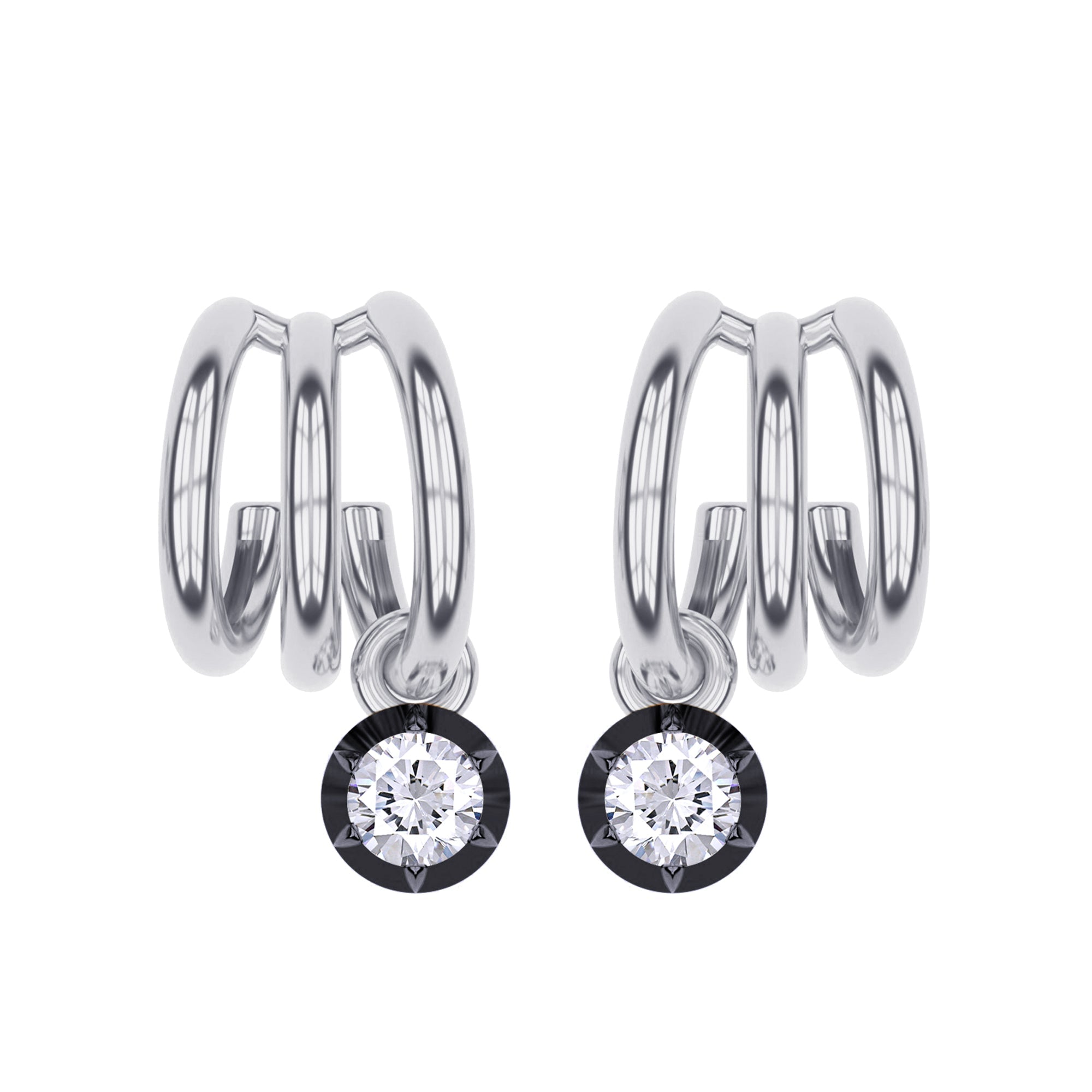 Dangling Earrings For Women, Round Shape Lab Grown Diamond Two Tone 3 Row Dangling Earring