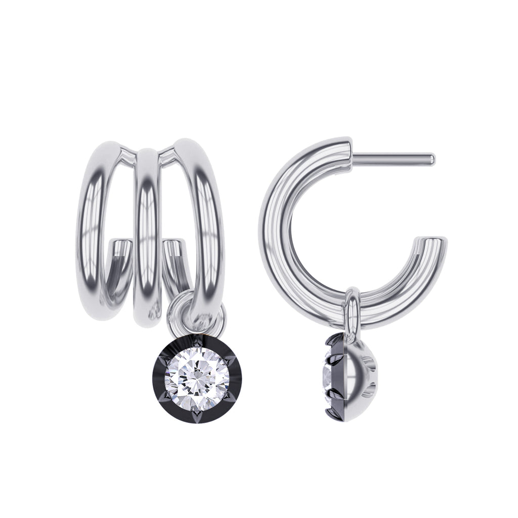 Dangling Earrings For Women, Round Shape Lab Grown Diamond Two Tone 3 Row Dangling Earring