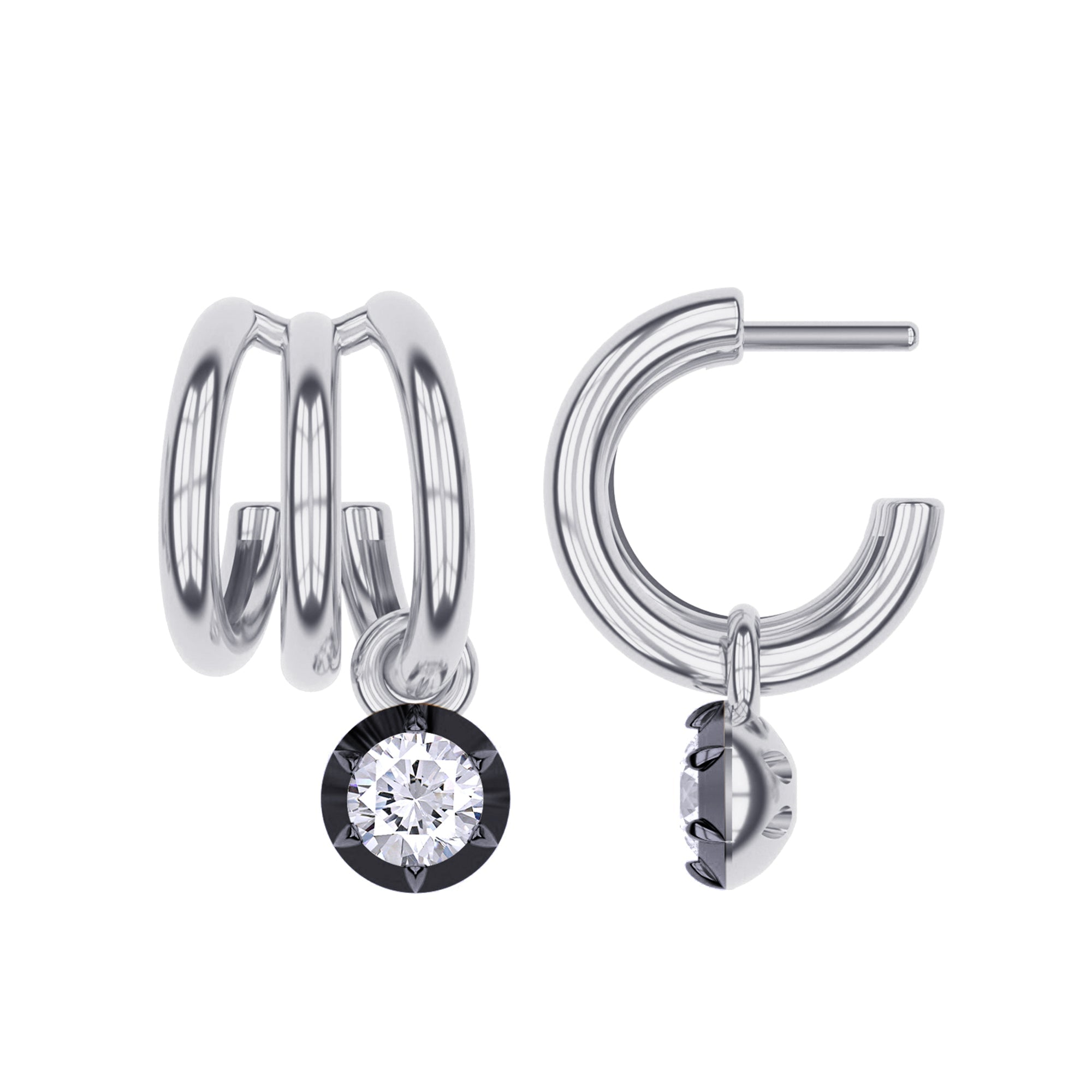 Dangling Earrings For Women, Round Shape Lab Grown Diamond Two Tone 3 Row Dangling Earring