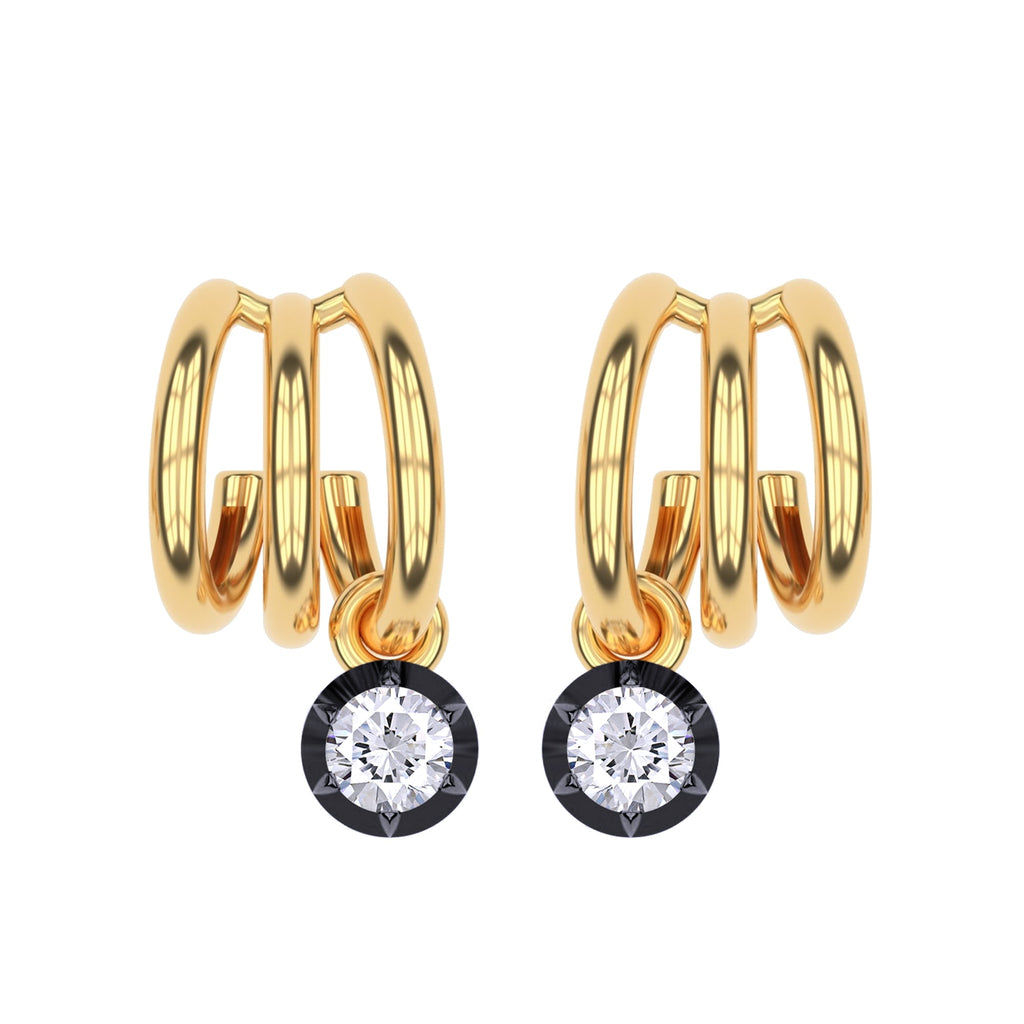 Dangling Earrings For Women, Round Shape Lab Grown Diamond Two Tone 3 Row Dangling Earring