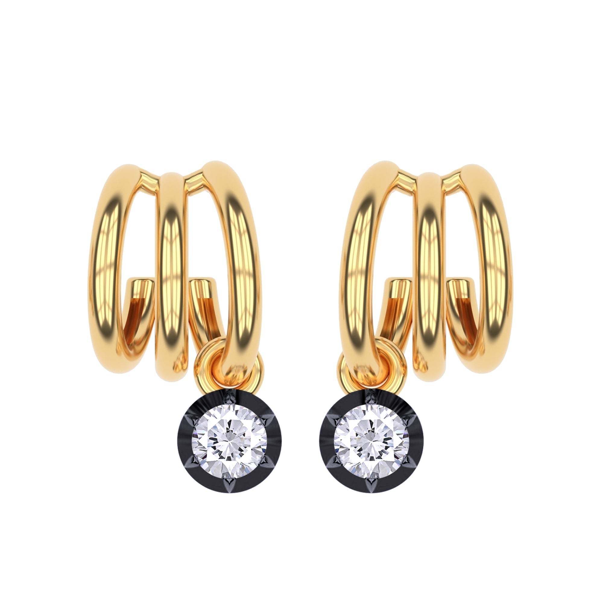 Dangling Earrings For Women, Round Shape Lab Grown Diamond Two Tone 3 Row Dangling Earring