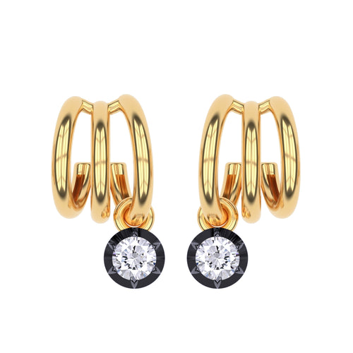 Dangling Earrings For Women, Round Shape Lab Grown Diamond Two Tone 3 Row Dangling Earring