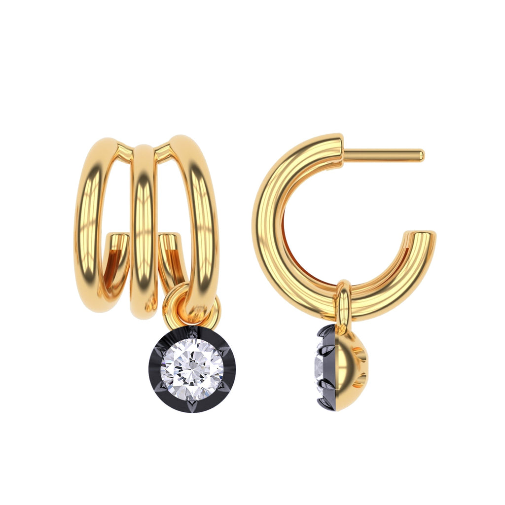 Dangling Earrings For Women, Round Shape Lab Grown Diamond Two Tone 3 Row Dangling Earring