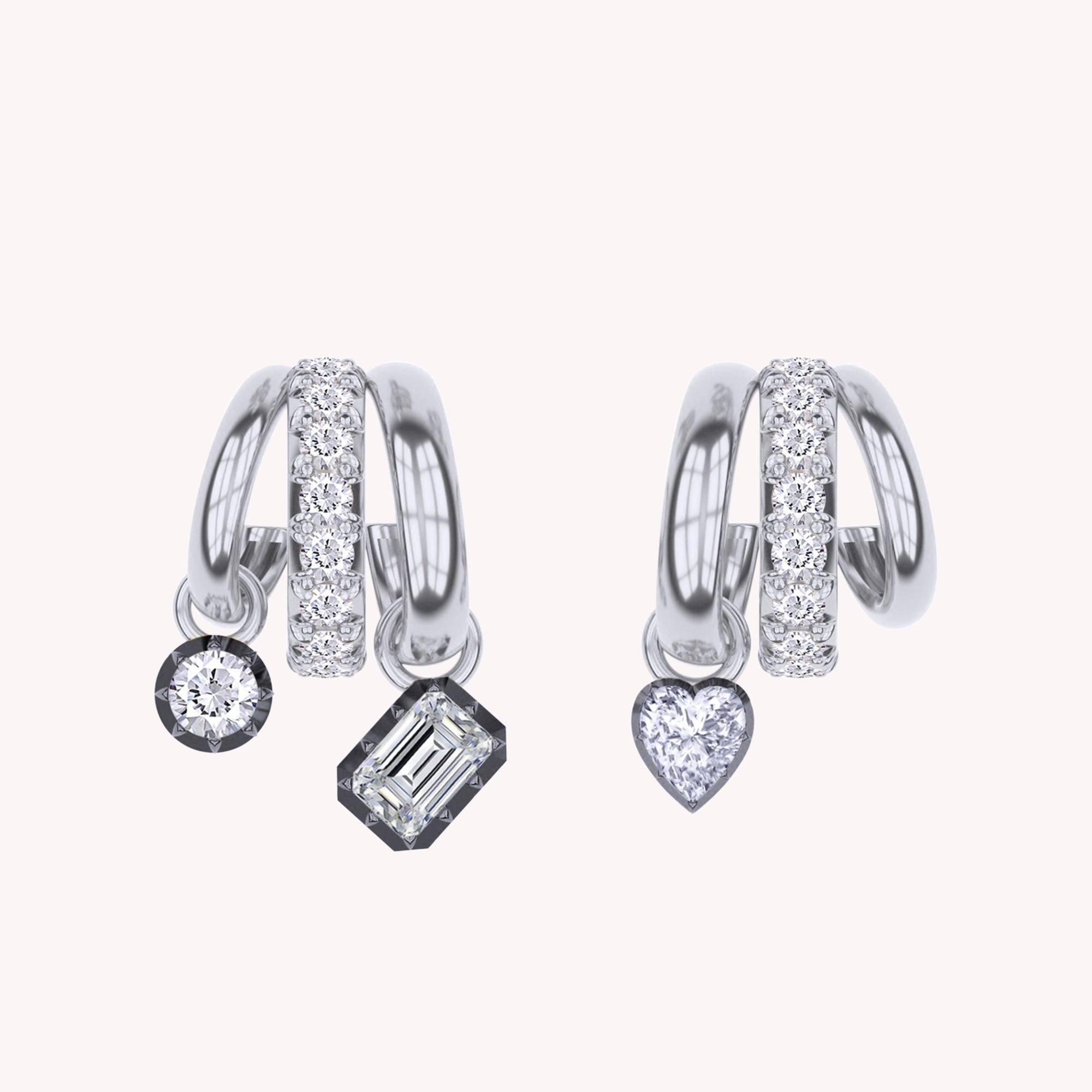 Dangling Earrings For Women, Multi Shape Lab Grown Diamond Two Tone 3 Row Dangling Earring