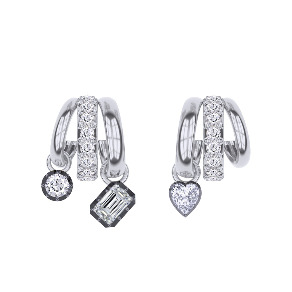Dangling Earrings For Women, Multi Shape Lab Grown Diamond Two Tone 3 Row Dangling Earring