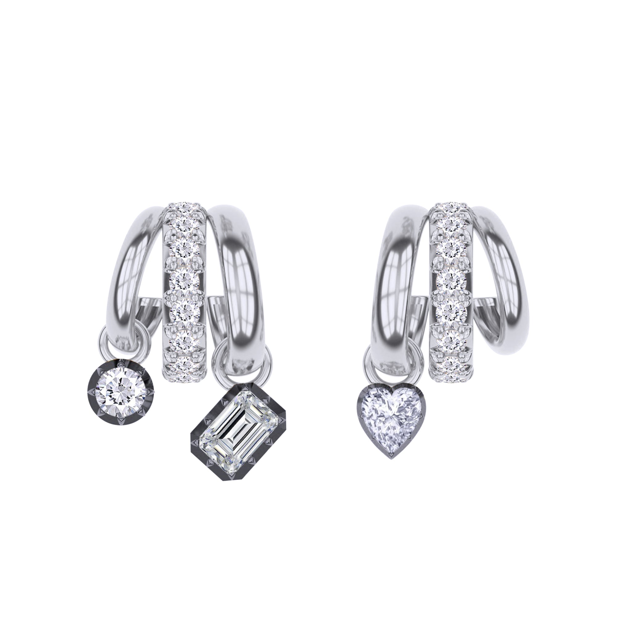 Dangling Earrings For Women, Multi Shape Lab Grown Diamond Two Tone 3 Row Dangling Earring