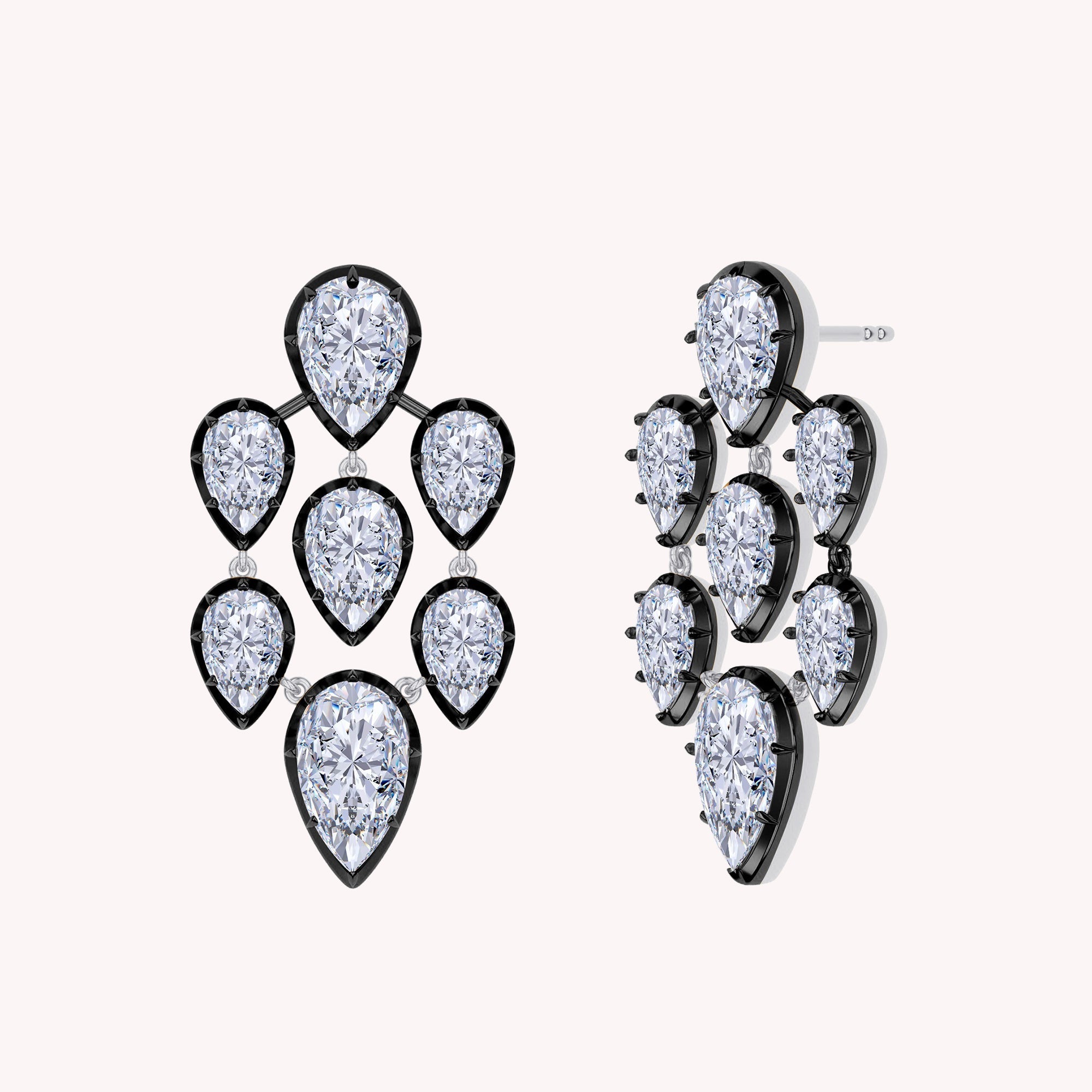 7 Stone Pear Shape Lab Grown Diamond Two Tone Chandelier Earrings