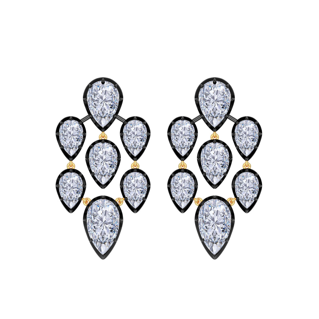 7 Stone Pear Shape Lab Grown Diamond Two Tone Chandelier Earrings