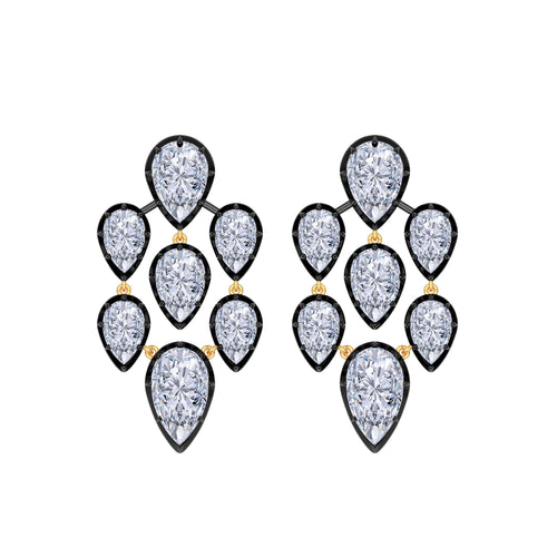 7 Stone Pear Shape Lab Grown Diamond Two Tone Chandelier Earrings