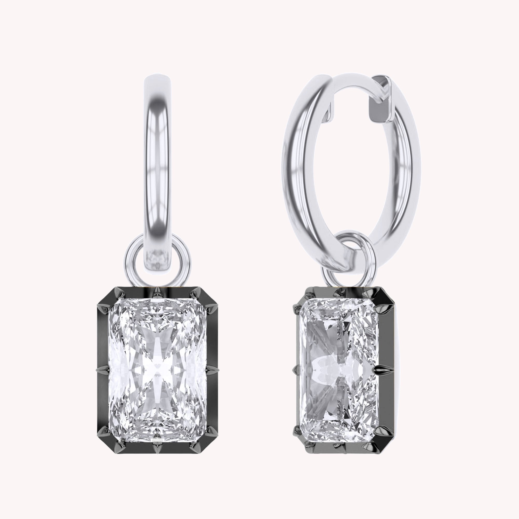 Hoop Earrings For Women, Radiant Shape Lab Grown Diamond Two Tone Huggie Hoop Earring