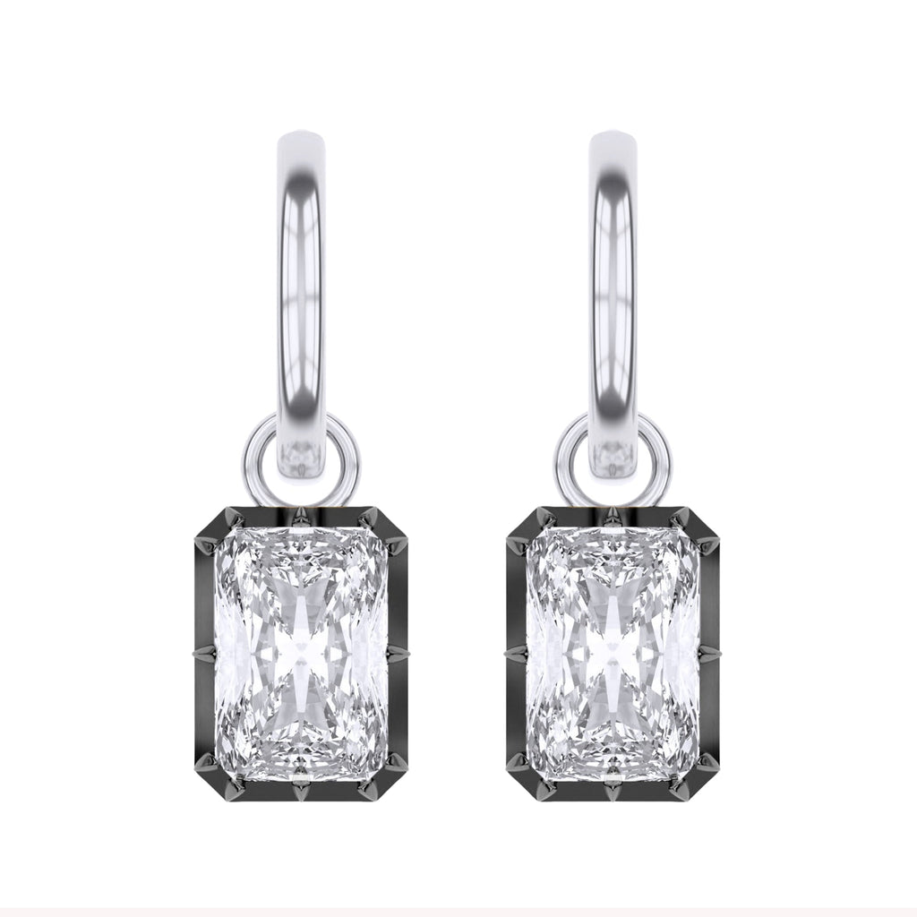 Hoop Earrings For Women, Radiant Shape Lab Grown Diamond Two Tone Huggie Hoop Earring