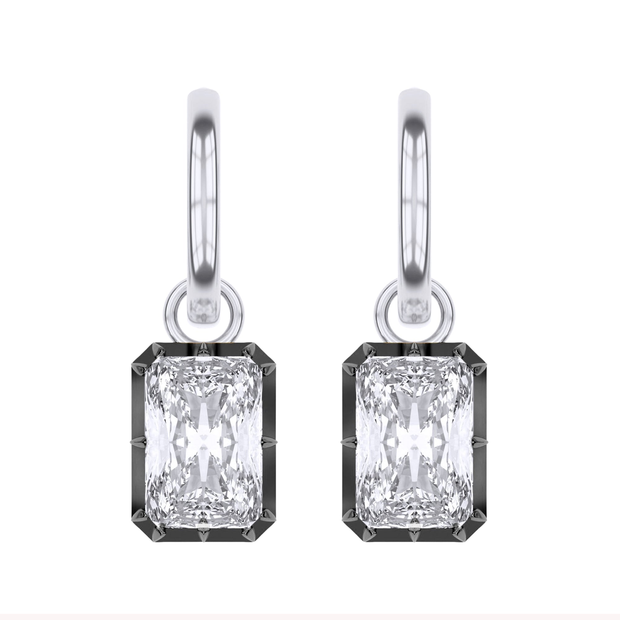 Hoop Earrings For Women, Radiant Shape Lab Grown Diamond Two Tone Huggie Hoop Earring