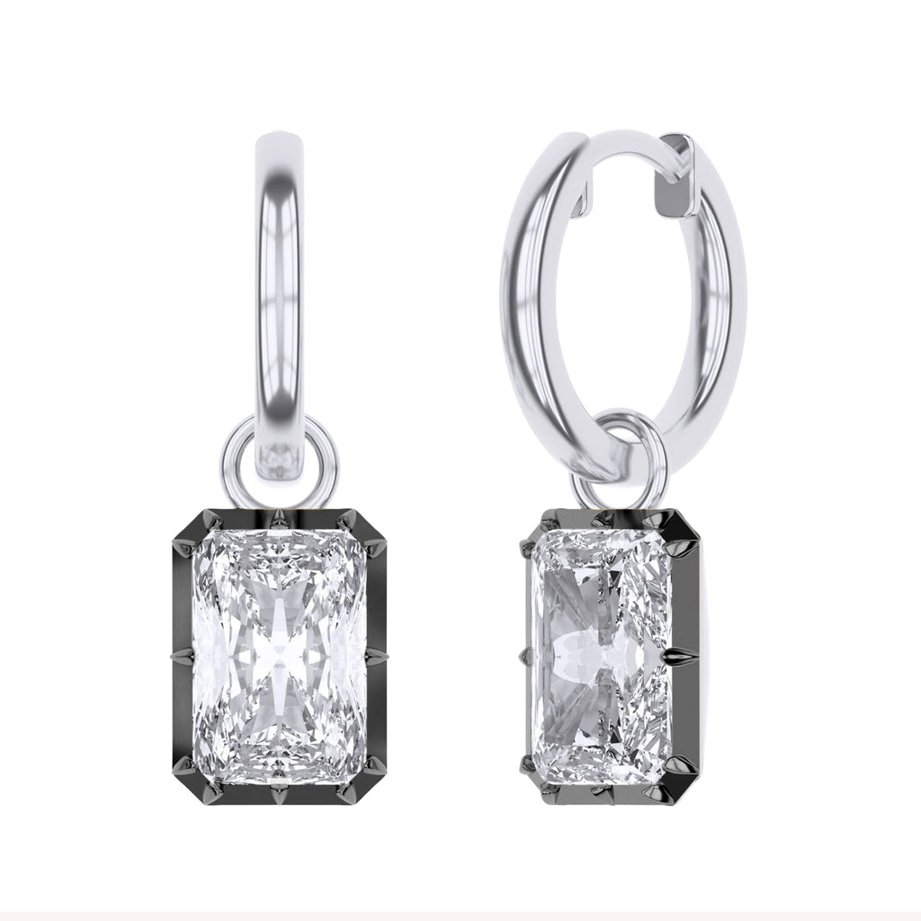 Hoop Earrings For Women, Radiant Shape Lab Grown Diamond Two Tone Huggie Hoop Earring