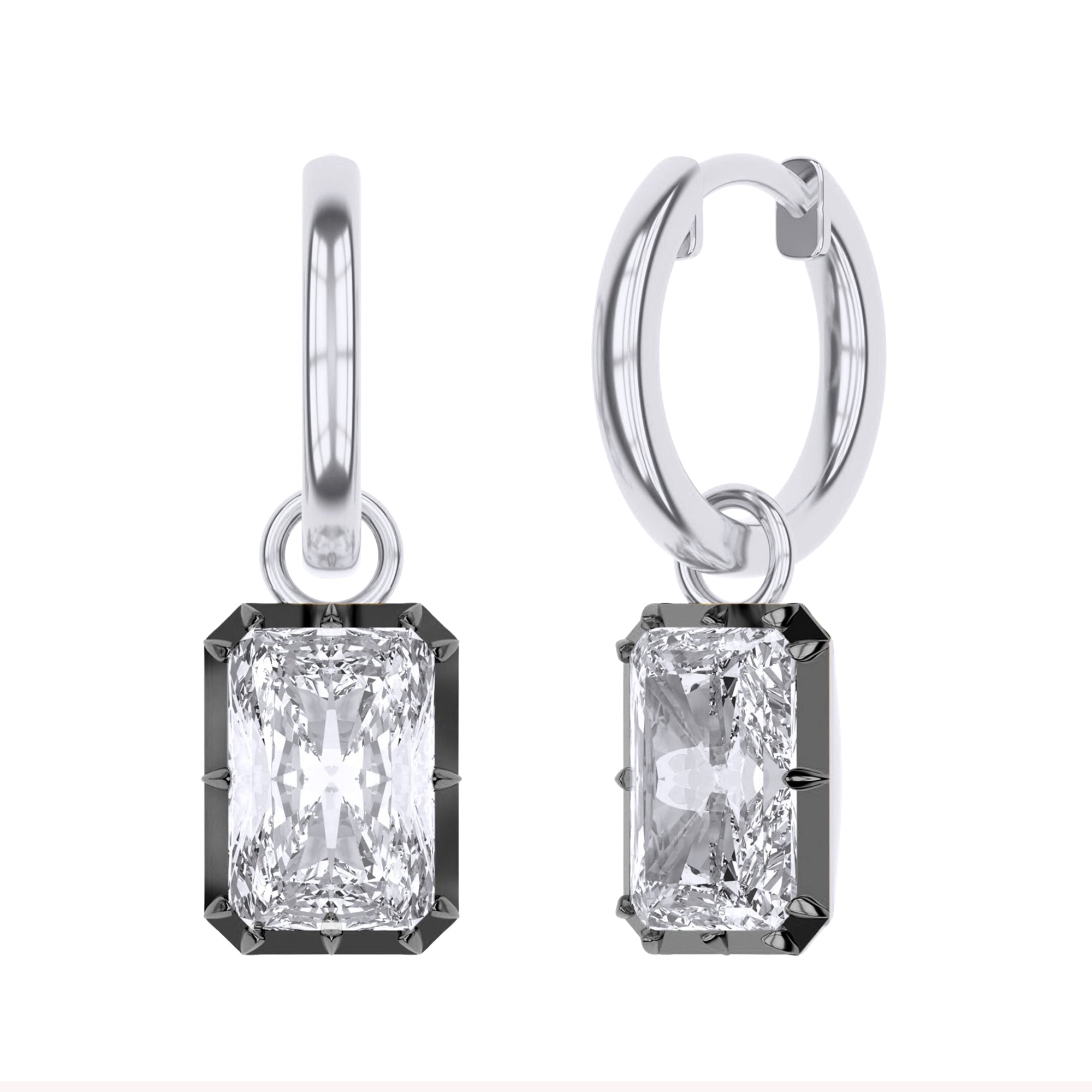 Hoop Earrings For Women, Radiant Shape Lab Grown Diamond Two Tone Huggie Hoop Earring