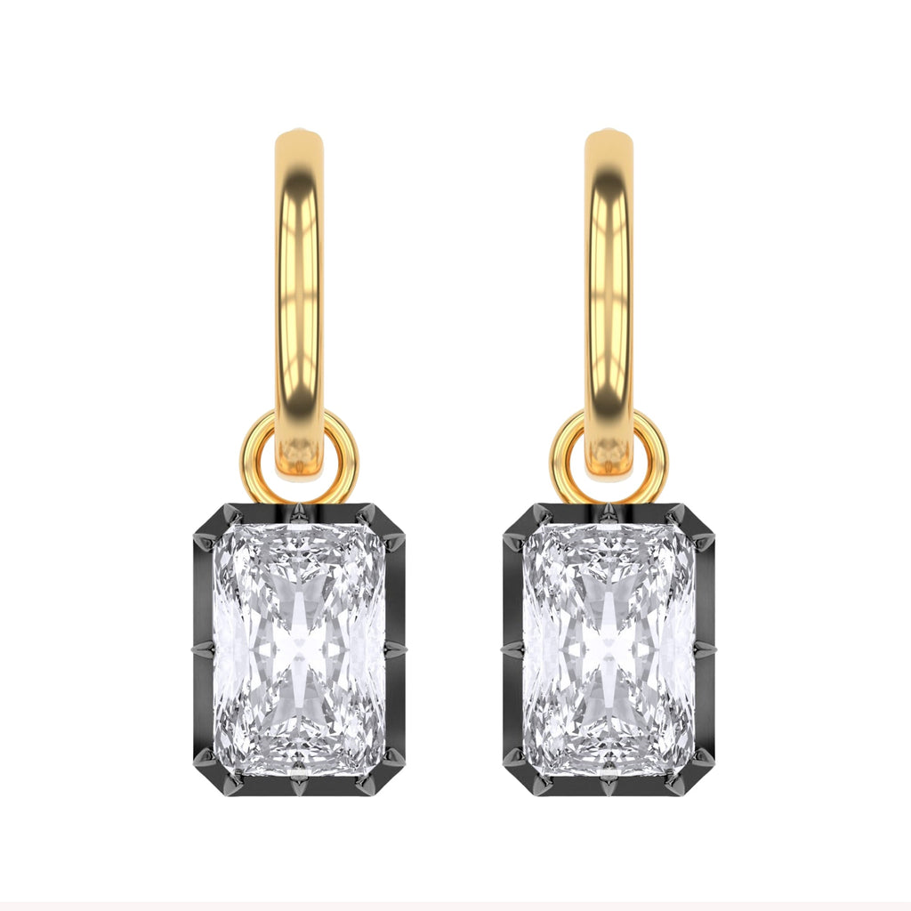 Hoop Earrings For Women, Radiant Shape Lab Grown Diamond Two Tone Huggie Hoop Earring