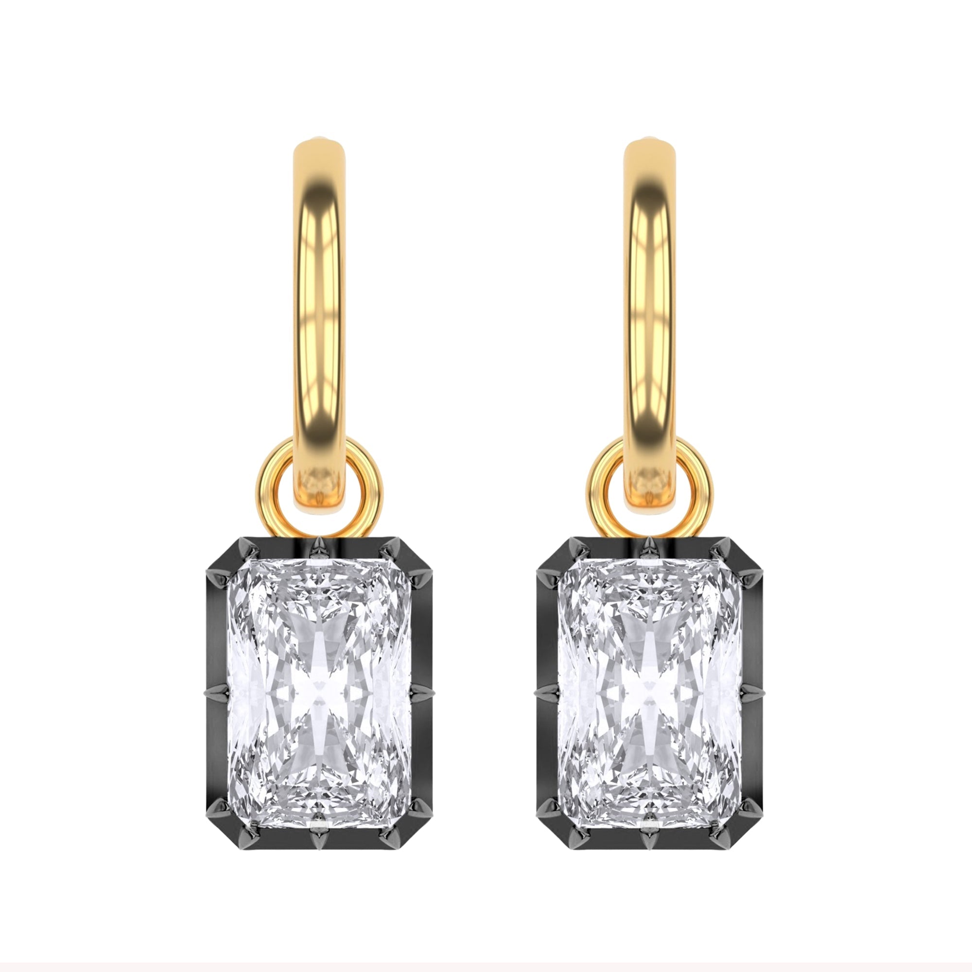 Hoop Earrings For Women, Radiant Shape Lab Grown Diamond Two Tone Huggie Hoop Earring
