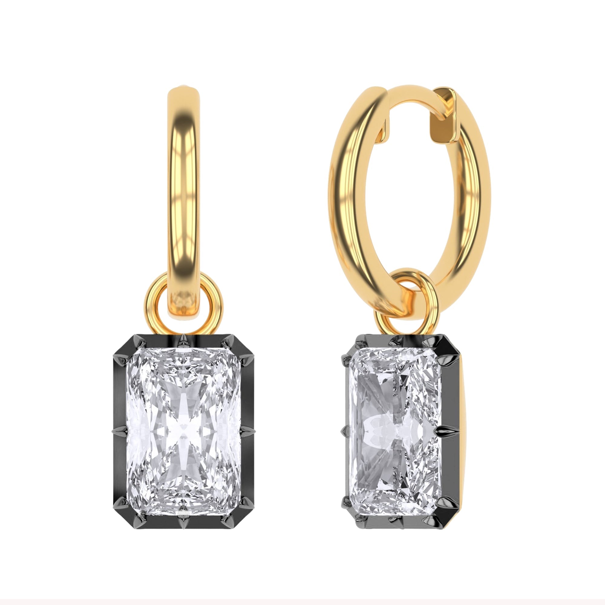 Hoop Earrings For Women, Radiant Shape Lab Grown Diamond Two Tone Huggie Hoop Earring