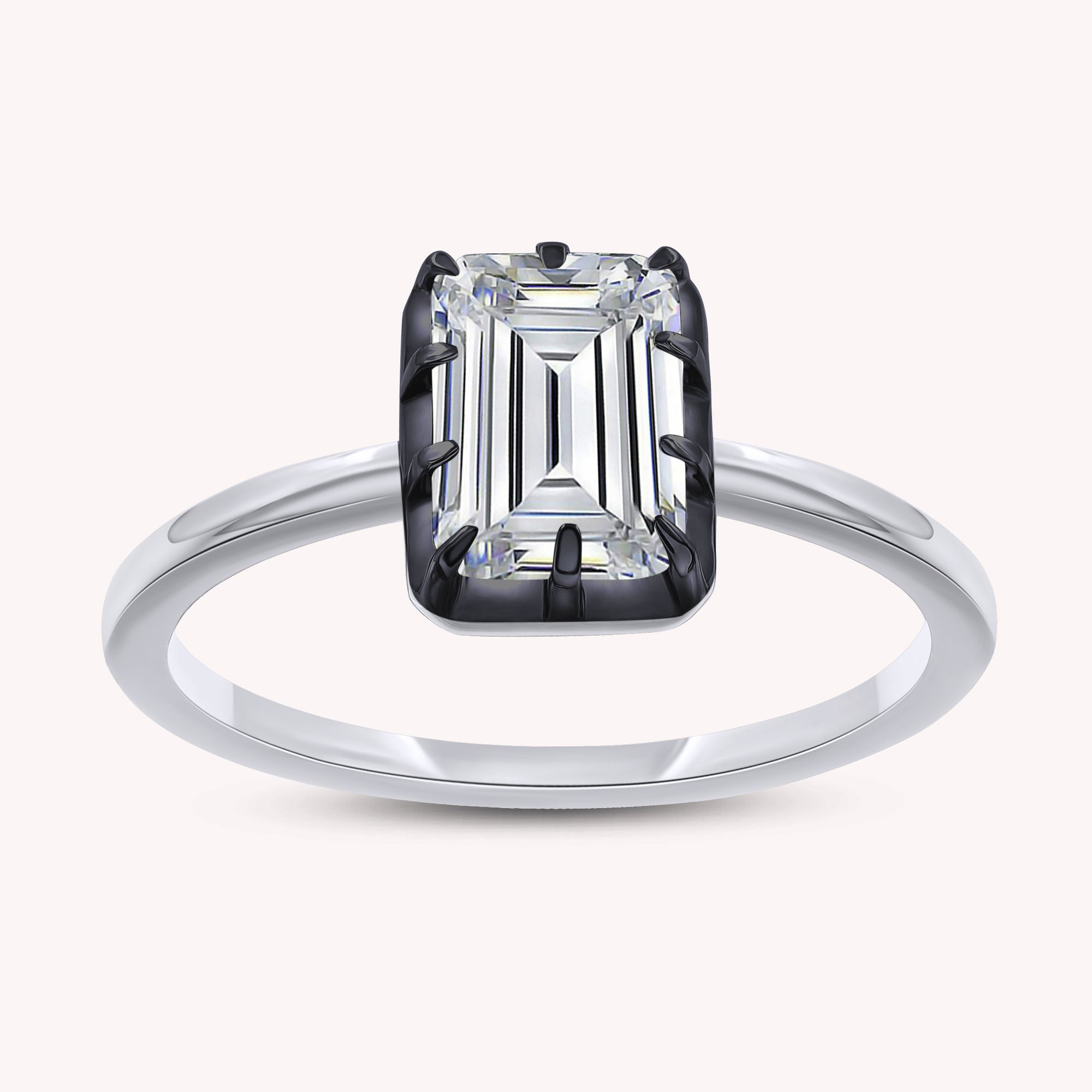 Solitaire Ring for Women, Emerald Shape Lab Grown Two Tone Engagement Rings
