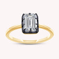 Solitaire Ring for Women, Emerald Shape Lab Grown Two Tone Engagement Rings