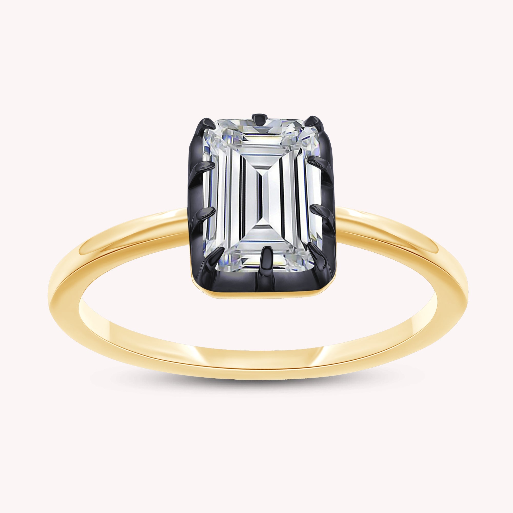 Solitaire Ring for Women, Emerald Shape Lab Grown Two Tone Engagement Rings