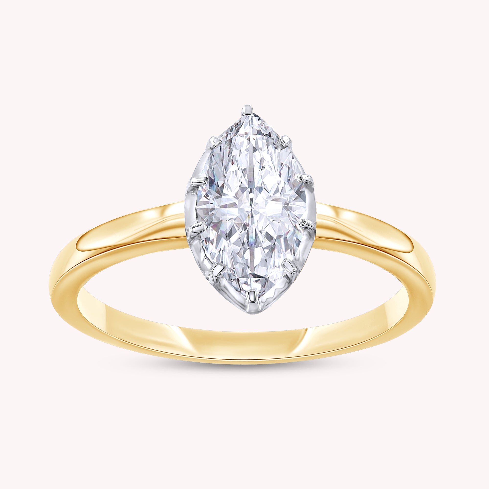 Solitaire Ring for Women, Multi Shape Lab Grown Two Tone Engagement Rings