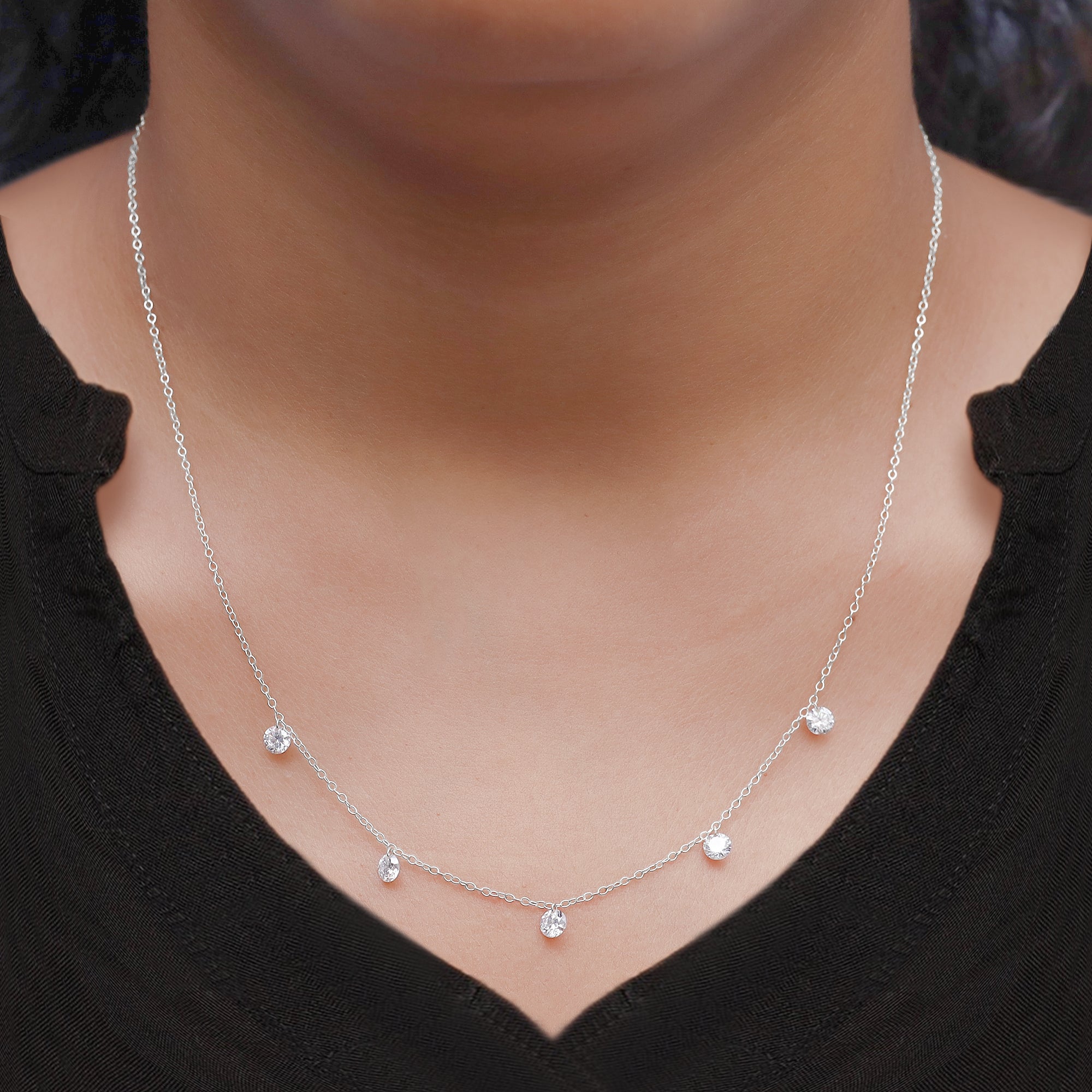 Lab Grown Diamond Five Stone Station Necklace