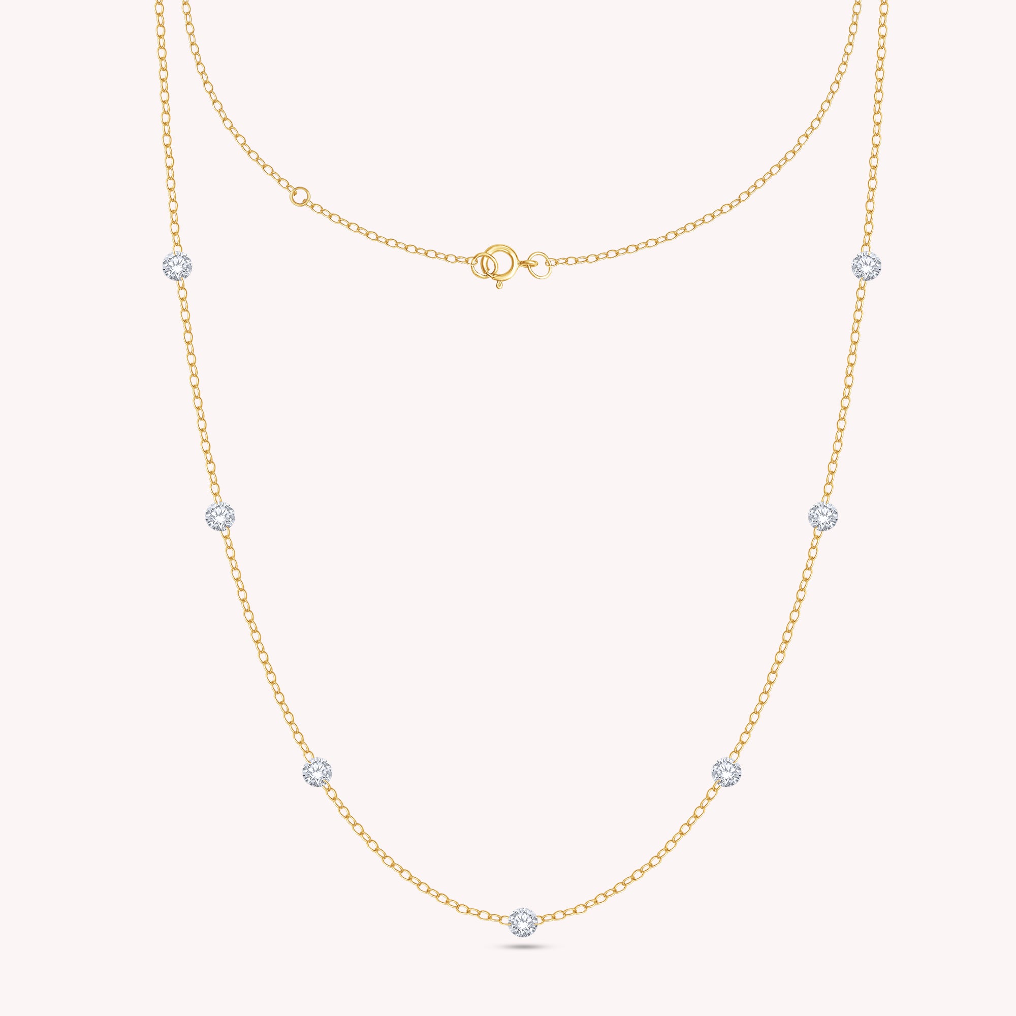 Seven-Stone Round Cut Lab Grown Diamond Station Necklace