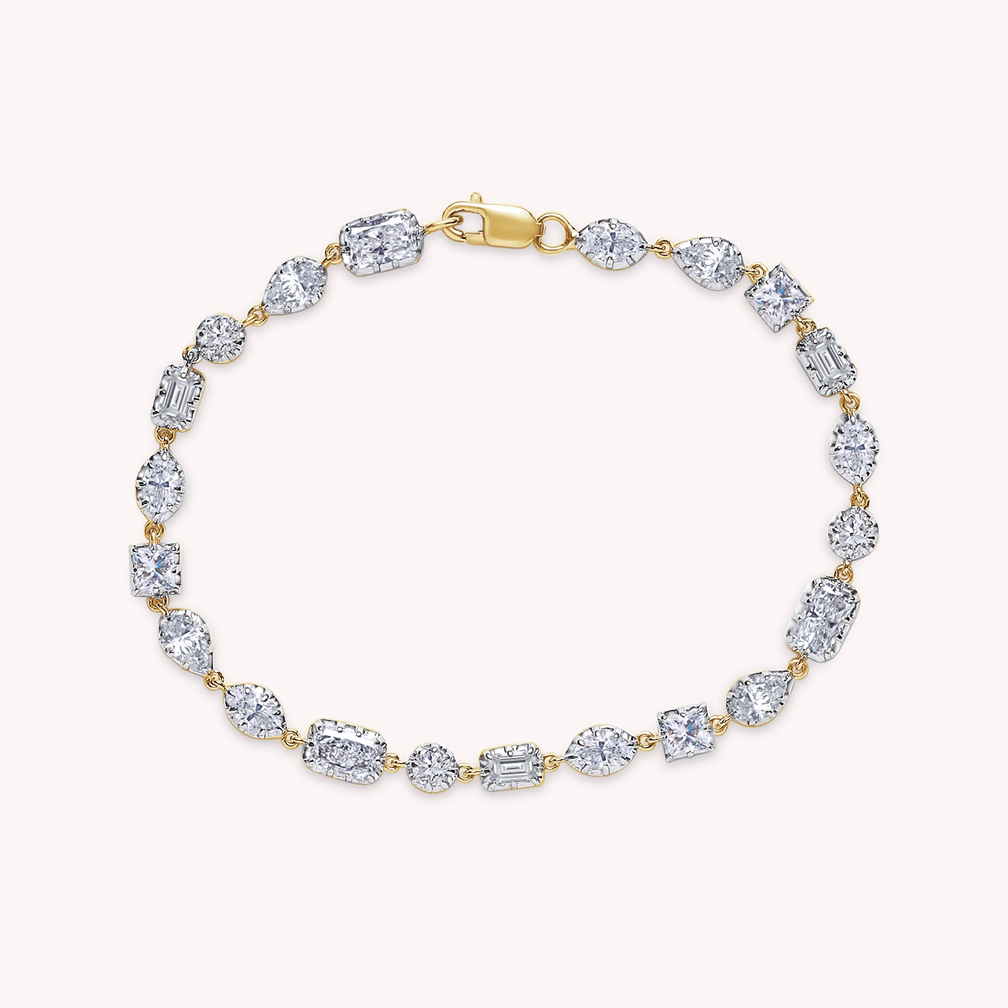 Multi Shape Lab Grown Diamond Two Tone Tennis Link chain Bracelet - 4.45 CTTW