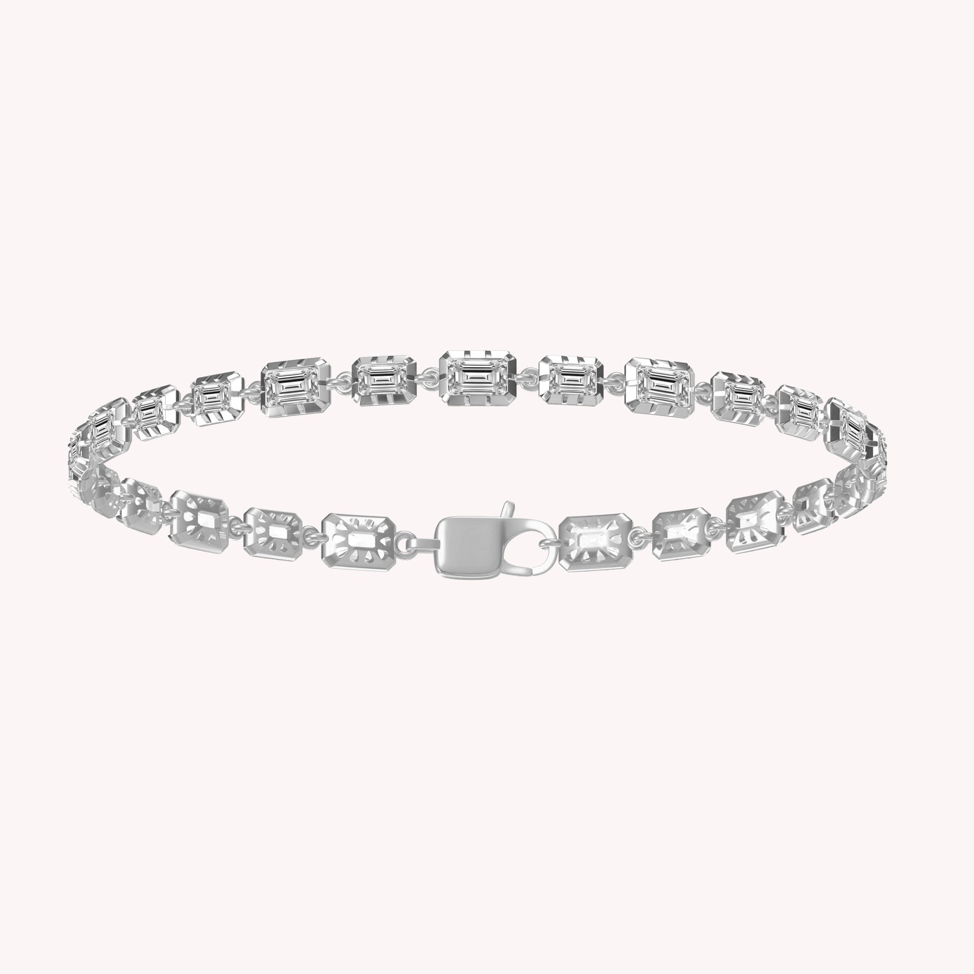 Emerald Shape Lab Grown Diamond Two Tone Tennis Link chain Bracelet - 3.25 CTTW