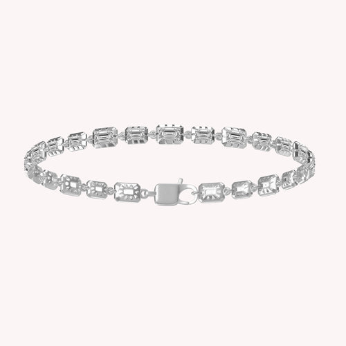 Emerald Shape Lab Grown Diamond Two Tone Tennis Link chain Bracelet - 3.25 CTTW